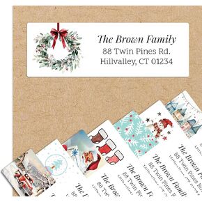 Personalized Christmas Return Address Labels - Over 40 Santa & Festive Elements to Choose from - Custom Self Adhesive Holiday Stickers for Envelopes (60-960 Labels) in Saudi Arabia