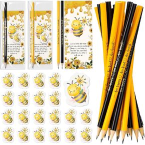 50 Set Bee Gifts Bulk Inspirational Bee Themed Pencils, Erasers and Funny Positive Cards Operation Christmas Prize Office Teachers Team Christmas Honeybee Theme Party Favors in Kuwait