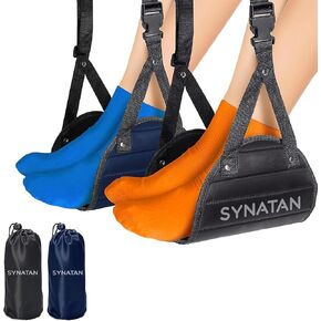 Plane Foot Hammock for Travel, Adjustable Airplane Foot Rest for Long Flights, Portable Leg Hammock for Airplane, Essential Travel Accessories, 2 Pack, Black & Blue in Saudi Arabia