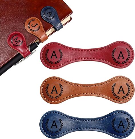 3PCS Personalized Magnetic Leather Bookmark, 26 Letters Custom Bookmarks, Customized Engraved Name Initial Book Mark for Book Lovers Readers Teachers Women Men, A in Saudi Arabia