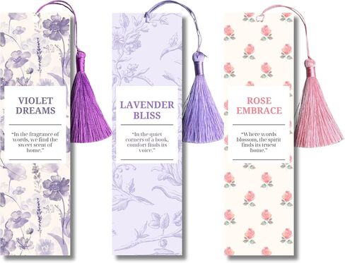 Scented Bookmarks with Tassels – Set of 3 (Lavender, Violet & Rose Bookmark Scents) – Premium Scratch & Sniff Book Marks for Reading, Relaxation & Gift for Book Lovers in Saudi Arabia