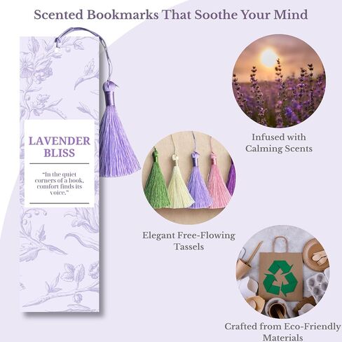 Scented Bookmarks with Tassels – Set of 3 (Lavender, Violet & Rose Bookmark Scents) – Premium Scratch & Sniff Book Marks for Reading, Relaxation & Gift for Book Lovers in Saudi Arabia
