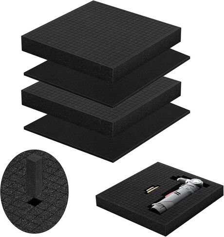 4pcs Pick and Pluck Foam - 12 x 12 x 2 &12 x 12 x 0.4 IN Gun Case Foam Sheets Padding Pre-Cube Sheets with Bottom Packing for Gun Cases Padding Storage Organizer in Saudi Arabia