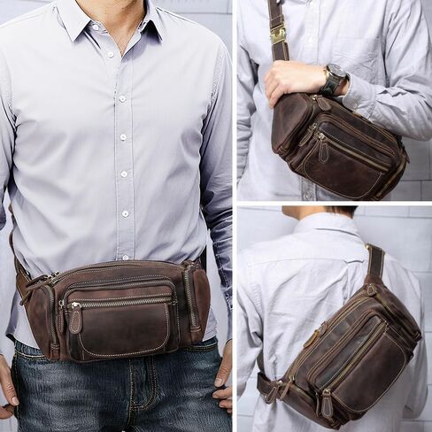 حقيبة خصر من الجلد الطبيعي للرجال من TIDING، متعددة الجيوب، حقيبة فاني لتنظيم مكتب السفر في الهواء الطلق in Kuwait