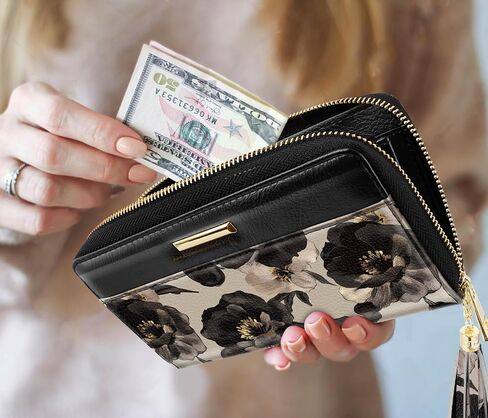 Coco Rossi Wallets for Women PU Leather Card Holder Organizer Ladies Clutch with Tassel Wristlet Wrist strap in Kuwait
