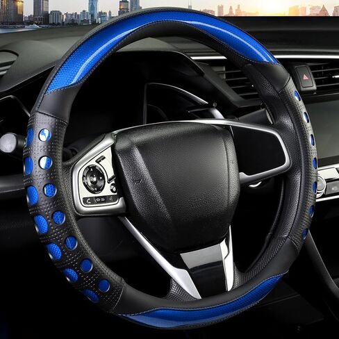 PU Leather Car Steering Wheel Cover with Anti-Slip Grip, for Women and Men, Universal Fit for 14.5-15 Inch Cars, Trucks, SUVs (Red (Round), Medium(Standard) Size[14 1/2''-15'']) in Saudi Arabia