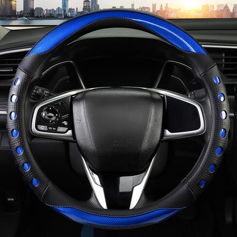 PU Leather Car Steering Wheel Cover with Anti-Slip Grip, for Women and Men, Universal Fit for 14.5-15 Inch Cars, Trucks, SUVs (Red (Round), Medium(Standard) Size[14 1/2''-15'']) in Saudi Arabia