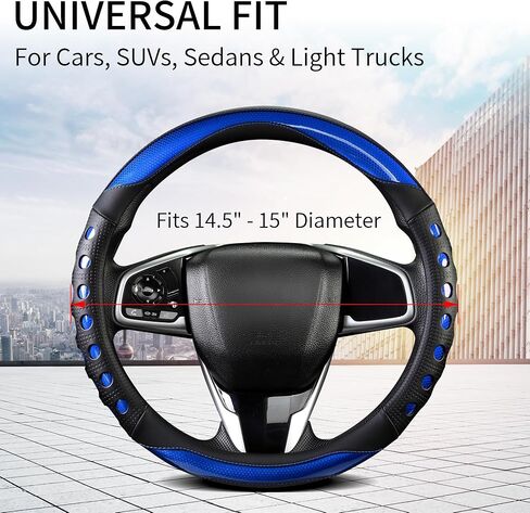 PU Leather Car Steering Wheel Cover with Anti-Slip Grip, for Women and Men, Universal Fit for 14.5-15 Inch Cars, Trucks, SUVs (Red (Round), Medium(Standard) Size[14 1/2''-15'']) in Saudi Arabia