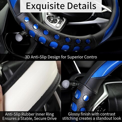 PU Leather Car Steering Wheel Cover with Anti-Slip Grip, for Women and Men, Universal Fit for 14.5-15 Inch Cars, Trucks, SUVs (Red (Round), Medium(Standard) Size[14 1/2''-15'']) in Saudi Arabia
