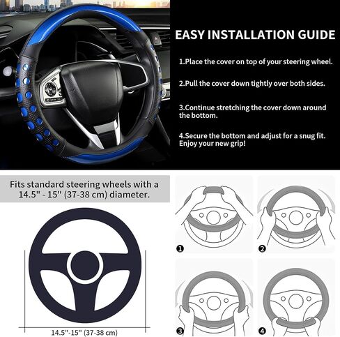 PU Leather Car Steering Wheel Cover with Anti-Slip Grip, for Women and Men, Universal Fit for 14.5-15 Inch Cars, Trucks, SUVs (Red (Round), Medium(Standard) Size[14 1/2''-15'']) in Saudi Arabia