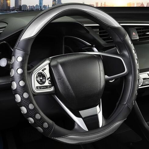 PU Leather Car Steering Wheel Cover with Anti-Slip Grip, for Women and Men, Universal Fit for 14.5-15 Inch Cars, Trucks, SUVs (Red (Round), Medium(Standard) Size[14 1/2''-15'']) in Kuwait