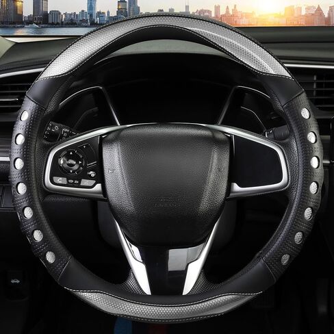 PU Leather Car Steering Wheel Cover with Anti-Slip Grip, for Women and Men, Universal Fit for 14.5-15 Inch Cars, Trucks, SUVs (Red (Round), Medium(Standard) Size[14 1/2''-15'']) in Kuwait