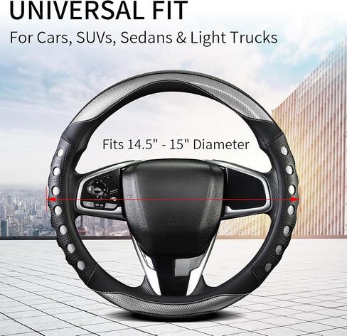 PU Leather Car Steering Wheel Cover with Anti-Slip Grip, for Women and Men, Universal Fit for 14.5-15 Inch Cars, Trucks, SUVs (Red (Round), Medium(Standard) Size[14 1/2''-15'']) in Kuwait