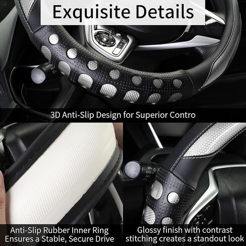 PU Leather Car Steering Wheel Cover with Anti-Slip Grip, for Women and Men, Universal Fit for 14.5-15 Inch Cars, Trucks, SUVs (Red (Round), Medium(Standard) Size[14 1/2''-15'']) in Kuwait