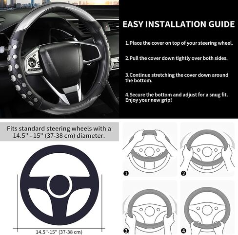 PU Leather Car Steering Wheel Cover with Anti-Slip Grip, for Women and Men, Universal Fit for 14.5-15 Inch Cars, Trucks, SUVs (Red (Round), Medium(Standard) Size[14 1/2''-15'']) in Kuwait