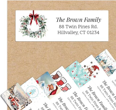 Personalized Christmas Return Address Labels - Over 40 Santa & Festive Elements to Choose from - Custom Self Adhesive Holiday Stickers for Envelopes (60-960 Labels) in Saudi Arabia