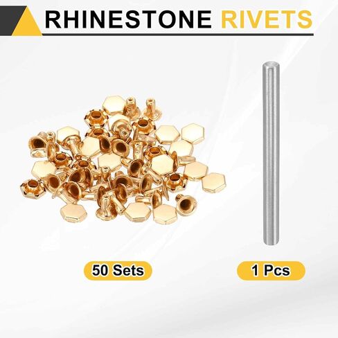 HARFINGTON 50pcs Crystal Rivets 6mm Rhinestone Rapid Stud Rivets with Steel Installation Tool for Clothing Leather Fabric Arts Crafts Decoration Leathercraft DIY, Gold in Saudi Arabia