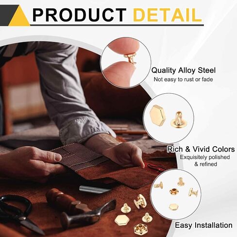 HARFINGTON 50pcs Crystal Rivets 6mm Rhinestone Rapid Stud Rivets with Steel Installation Tool for Clothing Leather Fabric Arts Crafts Decoration Leathercraft DIY, Gold in Saudi Arabia