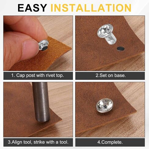 HARFINGTON 50pcs Crystal Rivets 6mm Rhinestone Rapid Stud Rivets with Steel Installation Tool for Clothing Leather Fabric Arts Crafts Decoration Leathercraft DIY, Gold in Saudi Arabia