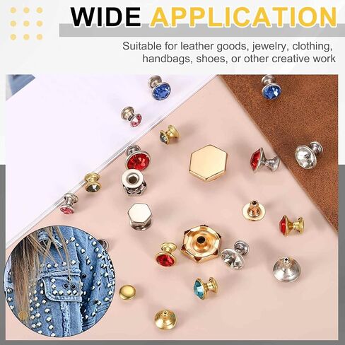 HARFINGTON 50pcs Crystal Rivets 6mm Rhinestone Rapid Stud Rivets with Steel Installation Tool for Clothing Leather Fabric Arts Crafts Decoration Leathercraft DIY, Gold in Saudi Arabia