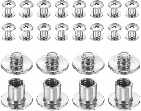 HARFINGTON 20set Chicago Screw M4x24mm 6mm Length Metal Phillips Nail Rivet Stud Bolts Rivets Binding Post Screw for DIY Leather Belt Bag Craft Bookbinding, Silver in Saudi Arabia