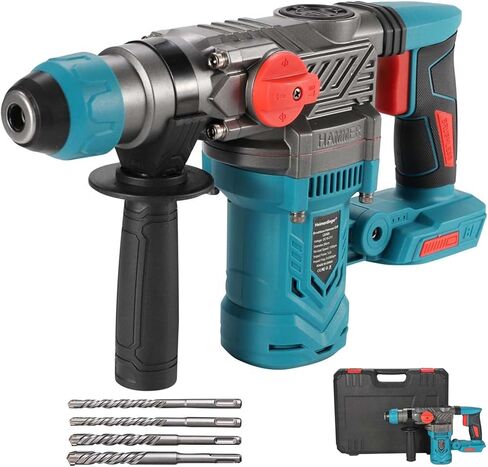 Cordless Brushless 1-1/8" SDS-Plus Rotary Hammer Drill-2-in-1 Multi-functional Heavy Duty Hammer Drill with Safety Clutch and Drill Chuck for Concrete, Tile, Walls, Stones, Cement, and Metal in Saudi Arabia