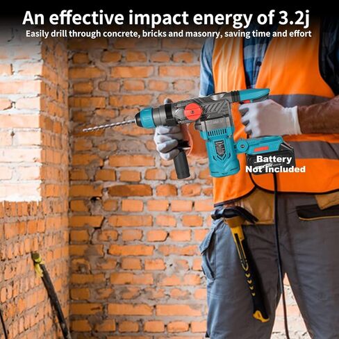 Cordless Brushless 1-1/8" SDS-Plus Rotary Hammer Drill-2-in-1 Multi-functional Heavy Duty Hammer Drill with Safety Clutch and Drill Chuck for Concrete, Tile, Walls, Stones, Cement, and Metal in Saudi Arabia