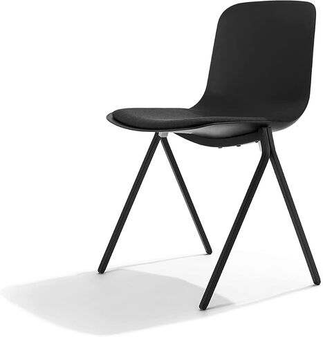 Poppin Key Side Chair, Warm Grey, Set of 2, Dark Grey Seat Pad Upholstered in 100% Polyester Fabric, 18" Seat Height, Powder-Coated Steel Rod Frame with Floor Guides, Stacks Up to 8 High in Saudi Arabia