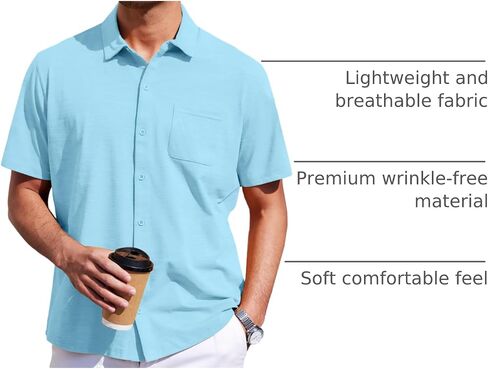 Mens Short Sleeve Dress Shirts Business Casual Button Down Shirt Summer Beach Wedding Untucked Shirts with Pocket in Saudi Arabia