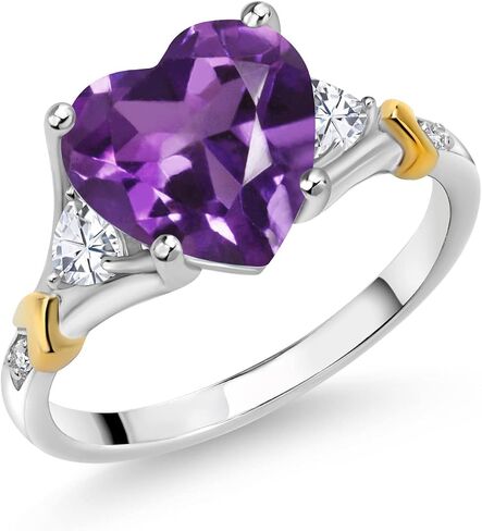 Gem Stone King 3-6 Cttw Heart Gemstone Birthstone White Moissanite and White Diamond Engagement Ring For Women | Center 10MM Heart | 925 Silver and 10K Yellow Gold | Available in Size 5,6,7,8,9 in Saudi Arabia