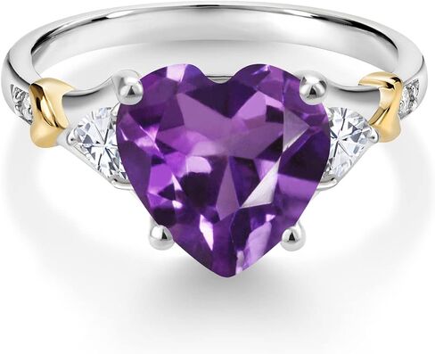 Gem Stone King 3-6 Cttw Heart Gemstone Birthstone White Moissanite and White Diamond Engagement Ring For Women | Center 10MM Heart | 925 Silver and 10K Yellow Gold | Available in Size 5,6,7,8,9 in Saudi Arabia