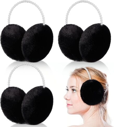 Liitrsh 4 Pcs White Fur Earmuffs Women Fluffy Ear Muffs Faux Fur Pearl Soft Plush Earmuffs for Adult Winter Outdoor Cold Weather in Saudi Arabia