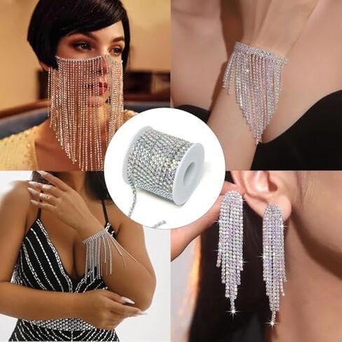 Bling 4MM Crystal Rhinestone Close Chain Trimming Claw Chain Jewelry Crafts DIY, 11 Yards in Saudi Arabia