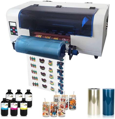 طابعة A3+ UV DTF، طابعة ملصقات UV، تصفيح تلقائي، تنظيف تلقائي، تأتي مع زجاجات حبر بحجم 6 × 500 مل ولفائف فيلم A/B in Saudi Arabia