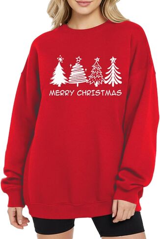 Christmas Sweatshirts for Women Christmas Tree Pullover Xmas Holiday Party Funny Long Sleeve Shirt Tops in Saudi Arabia