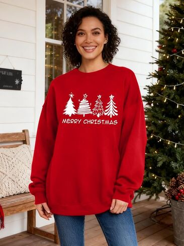 Christmas Sweatshirts for Women Christmas Tree Pullover Xmas Holiday Party Funny Long Sleeve Shirt Tops in Saudi Arabia