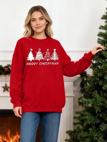 Christmas Sweatshirts for Women Christmas Tree Pullover Xmas Holiday Party Funny Long Sleeve Shirt Tops in Saudi Arabia