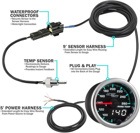 MaxTow Match 260 F Transmission Temperature Gauge Kit for 2014-2020 Silverado Sierra 6.6L Duramax Diesel Truck - Includes Sensor - Double Vision Display with Analog & Digital Readouts - 2-1/16" in Saudi Arabia
