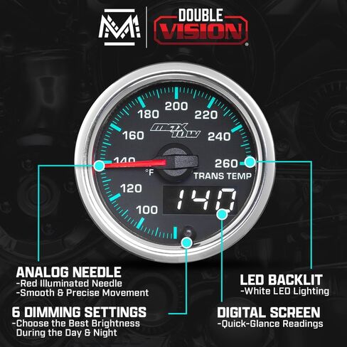 MaxTow Match 260 F Transmission Temperature Gauge Kit for 2014-2020 Silverado Sierra 6.6L Duramax Diesel Truck - Includes Sensor - Double Vision Display with Analog & Digital Readouts - 2-1/16" in Saudi Arabia