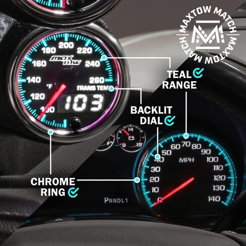 MaxTow Match 260 F Transmission Temperature Gauge Kit for 2014-2020 Silverado Sierra 6.6L Duramax Diesel Truck - Includes Sensor - Double Vision Display with Analog & Digital Readouts - 2-1/16" in Saudi Arabia