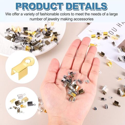 MECCANIXITY Fold Over Cord End Crimps, 0.51 x 0.24 Inch Metal Ribbon Crimp End Caps Clasp Tips for DIY Leather Bracelet Jewelry Craft Connectors, 5 Colors, Pack of 1000 in Saudi Arabia
