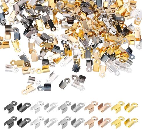 MECCANIXITY Fold Over Cord End Crimps, 0.51 x 0.24 Inch Metal Ribbon Crimp End Caps Clasp Tips for DIY Leather Bracelet Jewelry Craft Connectors, 5 Colors, Pack of 1000 in Saudi Arabia
