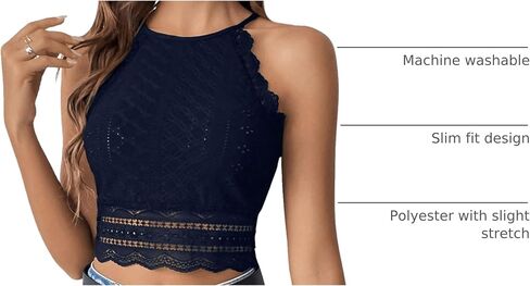 SweatyRocks Women's Floral Lace Slim Fit Crop Halter Top Sleeveless Cami Tank Tops in Saudi Arabia