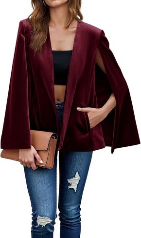 Cicy Bell Women's Velvet Cape Blazer Jackets Casual Split Long Sleeve Open Front Coat in Saudi Arabia