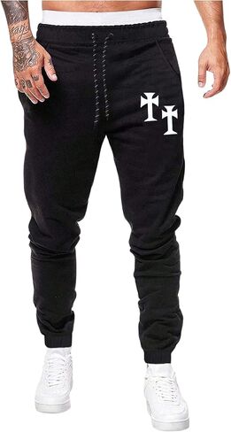 SHENHE Men's Cross Print Drawstring Waist Joggers Pants Tapered Sweatpants in Saudi Arabia