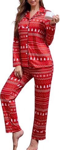Christmas Pajamas Set for Women 2 Piece Long Sleeve Button Down Pjs Soft Sleepwear with Pockets in Saudi Arabia