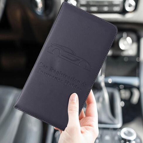 Black Car Registration and Insurance Card Holder, Vehicle Glove Box Organizer for License Card Document, Car Accessories for Women Men，Gifts for Driver in Saudi Arabia