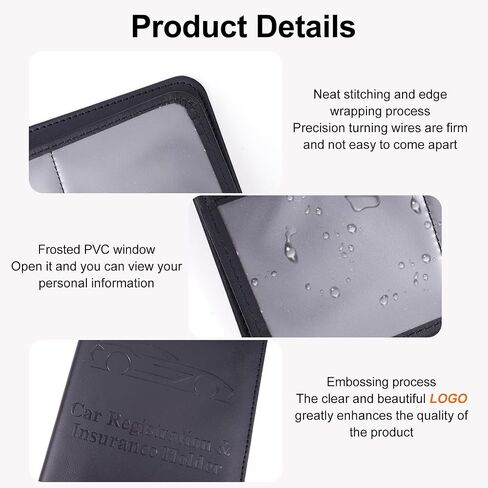 Black Car Registration and Insurance Card Holder, Vehicle Glove Box Organizer for License Card Document, Car Accessories for Women Men，Gifts for Driver in Saudi Arabia
