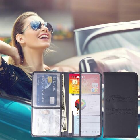 Black Car Registration and Insurance Card Holder, Vehicle Glove Box Organizer for License Card Document, Car Accessories for Women Men，Gifts for Driver in Saudi Arabia