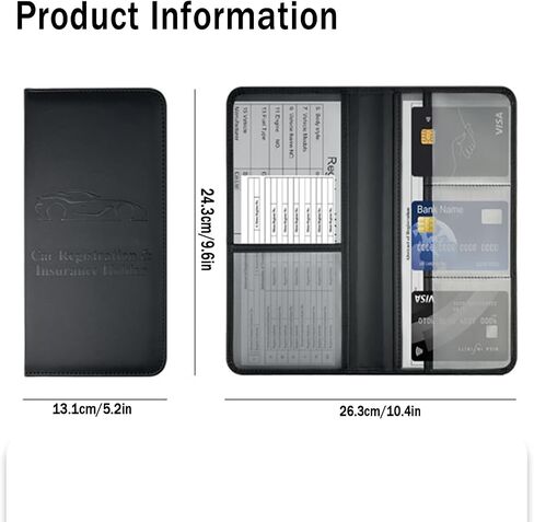 Black Car Registration and Insurance Card Holder, Vehicle Glove Box Organizer for License Card Document, Car Accessories for Women Men，Gifts for Driver in Saudi Arabia